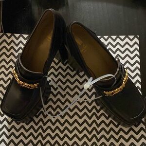 Sam Edelman Platform Loafers, Black Leather with Gold Accent Chain, Size 8 NWIB